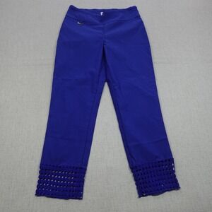 Peck & Peck Pants Womens 6 Blue Cropped Stretch Geometric Crochet Hem Ankle